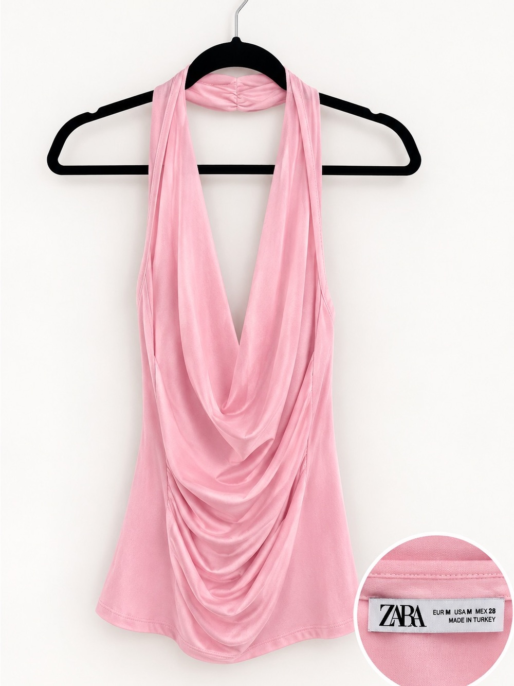 ZARA Light Pink Draped Halter Cowl Top